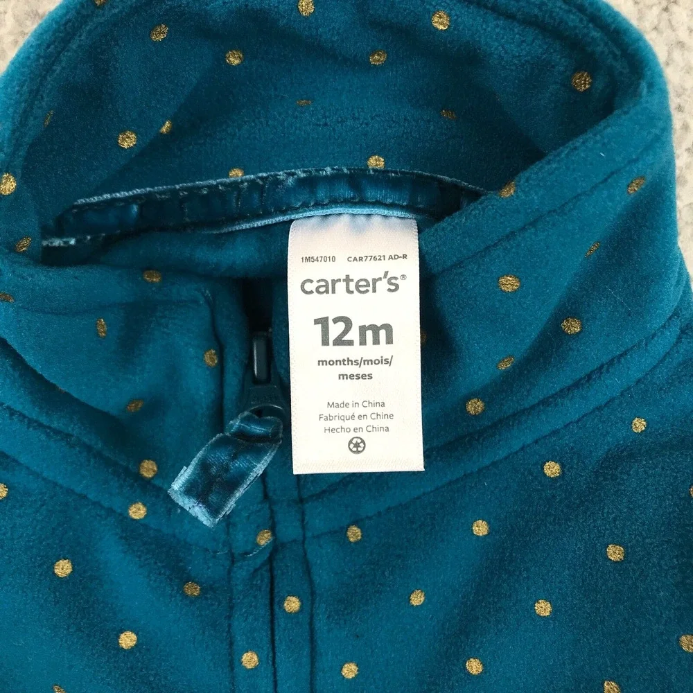 Carters Baby Girls' 3-Pc. Bodysuit Leggings Top Teal Stripes & Dots Set 12M NWT